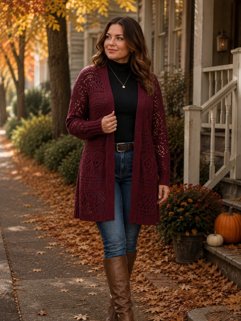 Love Ellie XXL Burgundy Open Knit Duster Cardigan Boho Pointelle Sweater